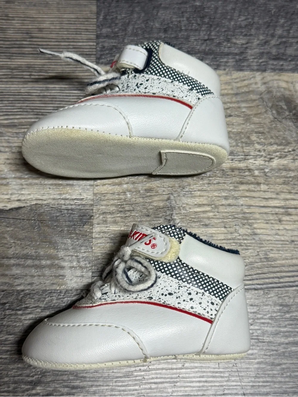 Vintage Dyna Kids Baby Crib Shoes White Red High Top Sneakers Size 1 Soft Sole